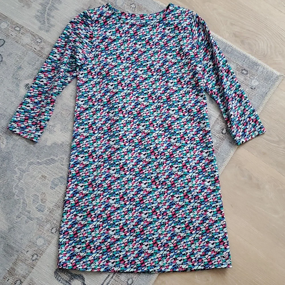 Vineyard Vines Girls Multicolor Whale Overprint 3/4 Sleeve Dress SzL (14)